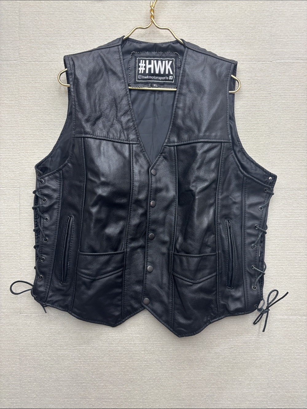 Hwkmotorsports XL Black Leather Biker Vest - Men